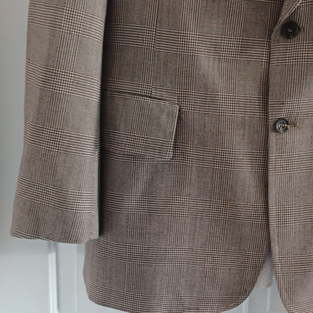 vintage Classic Tailored Fit Men's Brown Checkered Blazer - Picture 6 of 9